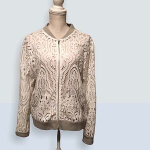 Rebecca Elliot white lace bomber jacket. Sz medium